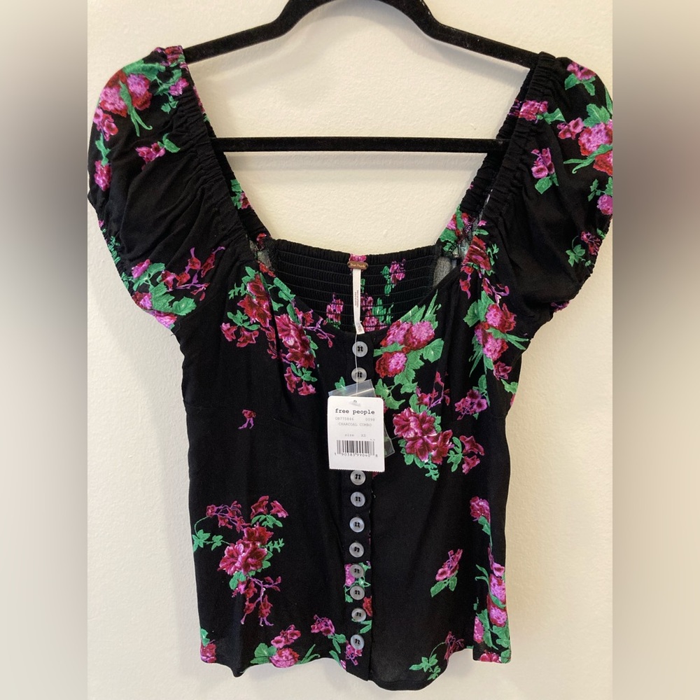 Free people black floral top XS - Picture 2 of 5